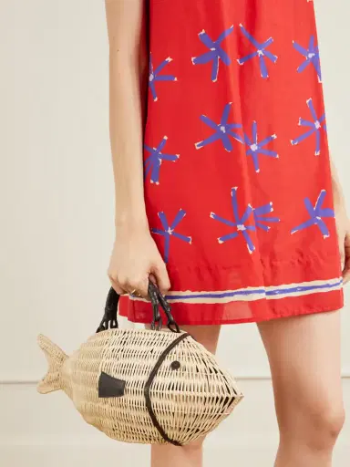 Staud Cleo Fish Mini Leather-trimmed Raffia Tote | Thumbnail 2 Staud Cleo Fish Mini Leather-trimmed Raffia Tote | Thumbnail 2