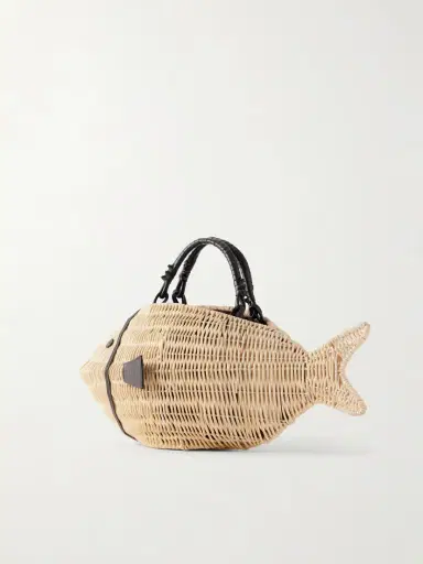 Staud Cleo Fish Mini Leather-trimmed Raffia Tote | Thumbnail 4 Staud Cleo Fish Mini Leather-trimmed Raffia Tote | Thumbnail 4