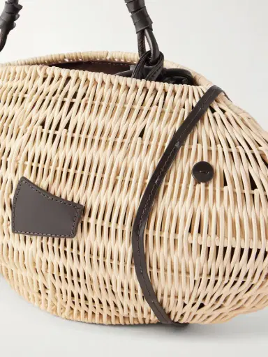 Staud Cleo Fish Mini Leather-trimmed Raffia Tote | Thumbnail 5 Staud Cleo Fish Mini Leather-trimmed Raffia Tote | Thumbnail 5