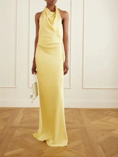 Simkhai Reannon Draped Satin Halterneck Gown | Thumbnail 2 Simkhai Reannon Draped Satin Halterneck Gown | Thumbnail 2