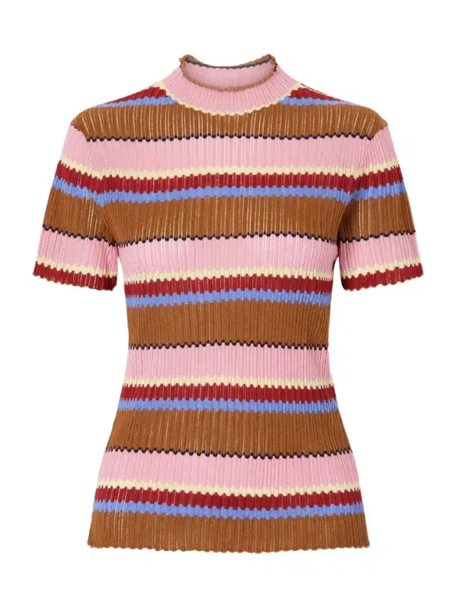 Palazzo Striped Ribbed Silk And Linen-blend Top Palazzo Striped Ribbed Silk And Linen-blend Top