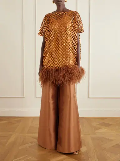 Dima Ayad Feather-trimmed Sequined Blouse | Thumbnail 2 Dima Ayad Feather-trimmed Sequined Blouse | Thumbnail 2