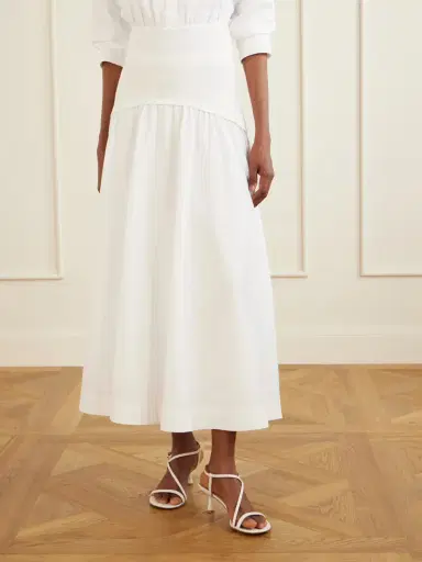 Simkhai Ovie Pleated Ribbed Cotton-poplin Midi Skirt | Thumbnail 3 Simkhai Ovie Pleated Ribbed Cotton-poplin Midi Skirt | Thumbnail 3