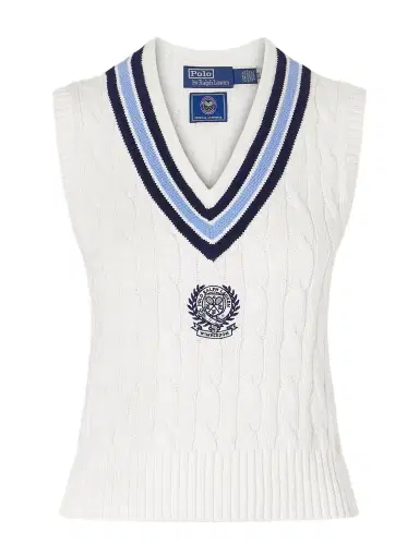 Polo Ralph Lauren + Wimbledon Logo-embroidered Cable-knit Cotton Vest | Thumbnail 1 Polo Ralph Lauren + Wimbledon Logo-embroidered Cable-knit Cotton Vest | Thumbnail 1