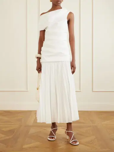 Simkhai Ammalie One-shoulder Draped Pleated Poplin Midi Dress | Thumbnail 2 Simkhai Ammalie One-shoulder Draped Pleated Poplin Midi Dress | Thumbnail 2