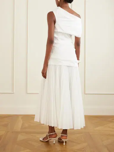 Simkhai Ammalie One-shoulder Draped Pleated Poplin Midi Dress | Thumbnail 3 Simkhai Ammalie One-shoulder Draped Pleated Poplin Midi Dress | Thumbnail 3