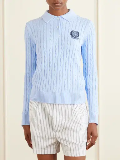 Polo Ralph Lauren + Wimbledon Logo-embroidered Cable-knit Cotton Polo Shirt | Thumbnail 3 Polo Ralph Lauren + Wimbledon Logo-embroidered Cable-knit Cotton Polo Shirt | Thumbnail 3