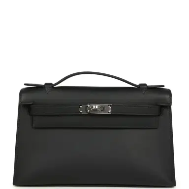 HERMÈS Hermes Kelly Pochette Black Swift Palladium Hardware | Thumbnail 1 HERMÈS Hermes Kelly Pochette Black Swift Palladium Hardware | Thumbnail 1