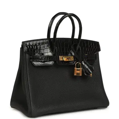 HERMÈS Pre-owned Hermes Birkin 25 Touch Black Togo and Shiny Niloticus Crocodile Touch Rose Gold Hardware | Thumbnail 2 HERMÈS Pre-owned Hermes Birkin 25 Touch Black Togo and Shiny Niloticus Crocodile Touch Rose Gold Hardware | Thumbnail 2