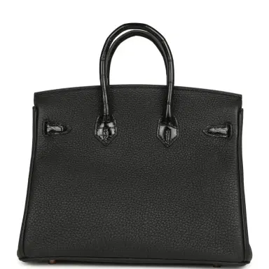 HERMÈS Pre-owned Hermes Birkin 25 Touch Black Togo and Shiny Niloticus Crocodile Touch Rose Gold Hardware | Thumbnail 4 HERMÈS Pre-owned Hermes Birkin 25 Touch Black Togo and Shiny Niloticus Crocodile Touch Rose Gold Hardware | Thumbnail 4