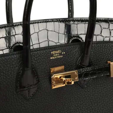 HERMÈS Pre-owned Hermes Birkin 25 Touch Black Togo and Shiny Niloticus Crocodile Touch Rose Gold Hardware | Thumbnail 7 HERMÈS Pre-owned Hermes Birkin 25 Touch Black Togo and Shiny Niloticus Crocodile Touch Rose Gold Hardware | Thumbnail 7