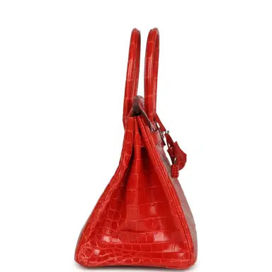 HERMÈS Pre-owned Hermes Birkin 30 Geranium Shiny Niloticus Crocodile Palladium Hardware | Thumbnail 3 HERMÈS Pre-owned Hermes Birkin 30 Geranium Shiny Niloticus Crocodile Palladium Hardware | Thumbnail 3