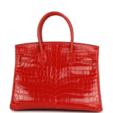 HERMÈS Pre-owned Hermes Birkin 30 Geranium Shiny Niloticus Crocodile Palladium Hardware | Thumbnail 4 HERMÈS Pre-owned Hermes Birkin 30 Geranium Shiny Niloticus Crocodile Palladium Hardware | Thumbnail 4