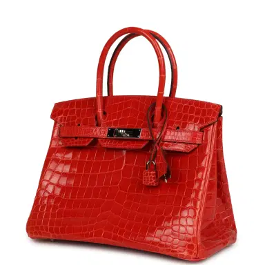 HERMÈS Pre-owned Hermes Birkin 30 Geranium Shiny Niloticus Crocodile Palladium Hardware | Thumbnail 5 HERMÈS Pre-owned Hermes Birkin 30 Geranium Shiny Niloticus Crocodile Palladium Hardware | Thumbnail 5