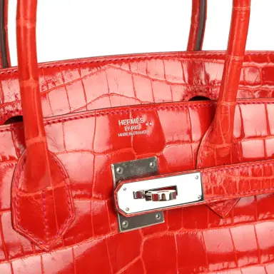 HERMÈS Pre-owned Hermes Birkin 30 Geranium Shiny Niloticus Crocodile Palladium Hardware | Thumbnail 7 HERMÈS Pre-owned Hermes Birkin 30 Geranium Shiny Niloticus Crocodile Palladium Hardware | Thumbnail 7