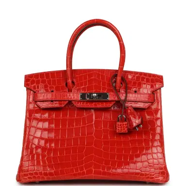 HERMÈS Pre-owned Hermes Birkin 30 Geranium Shiny Niloticus Crocodile Palladium Hardware | Thumbnail 1 HERMÈS Pre-owned Hermes Birkin 30 Geranium Shiny Niloticus Crocodile Palladium Hardware | Thumbnail 1