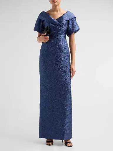 Teri Jon by Rickie Freeman Women's Metallic Jacquard Gown - Sapphire - Size 4 | Thumbnail 2 Teri Jon by Rickie Freeman Women's Metallic Jacquard Gown - Sapphire - Size 4 | Thumbnail 2