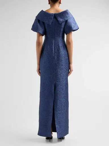 Teri Jon by Rickie Freeman Women's Metallic Jacquard Gown - Sapphire - Size 4 | Thumbnail 3 Teri Jon by Rickie Freeman Women's Metallic Jacquard Gown - Sapphire - Size 4 | Thumbnail 3