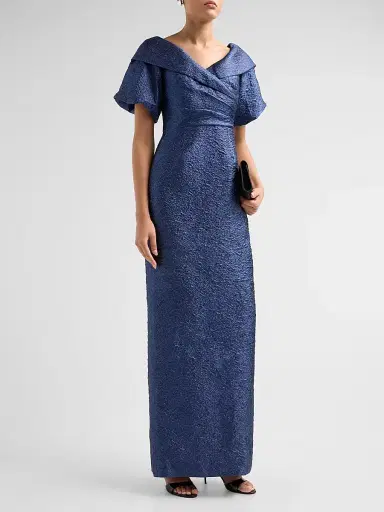 Teri Jon by Rickie Freeman Women's Metallic Jacquard Gown - Sapphire - Size 4 | Thumbnail 4 Teri Jon by Rickie Freeman Women's Metallic Jacquard Gown - Sapphire - Size 4 | Thumbnail 4
