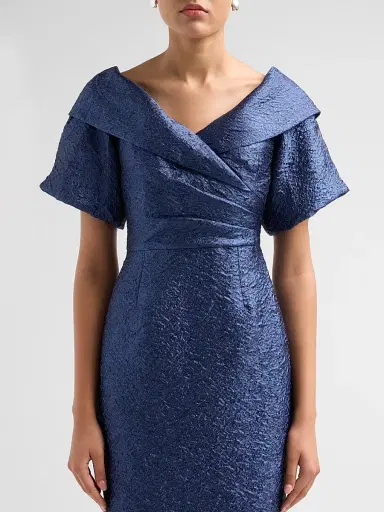 Teri Jon by Rickie Freeman Women's Metallic Jacquard Gown - Sapphire - Size 4 | Thumbnail 5 Teri Jon by Rickie Freeman Women's Metallic Jacquard Gown - Sapphire - Size 4 | Thumbnail 5