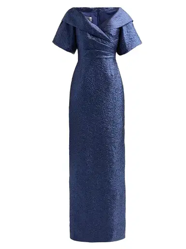 Teri Jon by Rickie Freeman Women's Metallic Jacquard Gown - Sapphire - Size 4 | Thumbnail 1 Teri Jon by Rickie Freeman Women's Metallic Jacquard Gown - Sapphire - Size 4 | Thumbnail 1