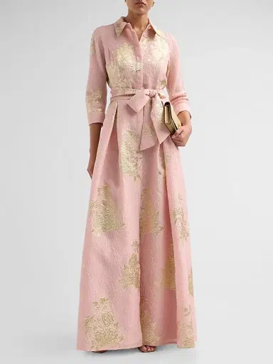 Teri Jon by Rickie Freeman Women's Metallic Floral Jacquard Shirtwaist Gown - Pink Gold - Size 18 | Thumbnail 2 Teri Jon by Rickie Freeman Women's Metallic Floral Jacquard Shirtwaist Gown - Pink Gold - Size 18 | Thumbnail 2