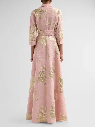 Teri Jon by Rickie Freeman Women's Metallic Floral Jacquard Shirtwaist Gown - Pink Gold - Size 18 | Thumbnail 3 Teri Jon by Rickie Freeman Women's Metallic Floral Jacquard Shirtwaist Gown - Pink Gold - Size 18 | Thumbnail 3