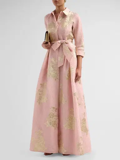 Teri Jon by Rickie Freeman Women's Metallic Floral Jacquard Shirtwaist Gown - Pink Gold - Size 18 | Thumbnail 4 Teri Jon by Rickie Freeman Women's Metallic Floral Jacquard Shirtwaist Gown - Pink Gold - Size 18 | Thumbnail 4