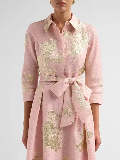 Teri Jon by Rickie Freeman Women's Metallic Floral Jacquard Shirtwaist Gown - Pink Gold - Size 18 | Thumbnail 5 Teri Jon by Rickie Freeman Women's Metallic Floral Jacquard Shirtwaist Gown - Pink Gold - Size 18 | Thumbnail 5