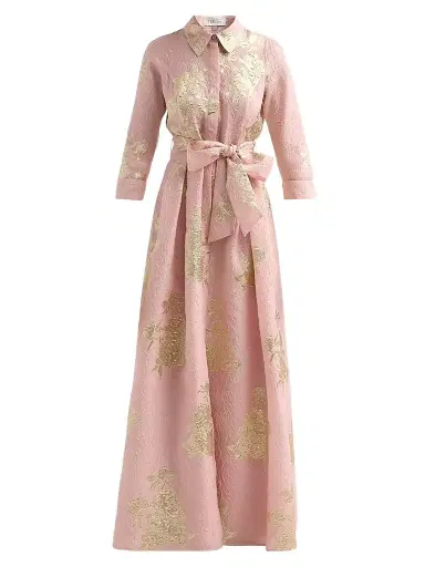 Teri Jon by Rickie Freeman Women's Metallic Floral Jacquard Shirtwaist Gown - Pink Gold - Size 18 | Thumbnail 1 Teri Jon by Rickie Freeman Women's Metallic Floral Jacquard Shirtwaist Gown - Pink Gold - Size 18 | Thumbnail 1
