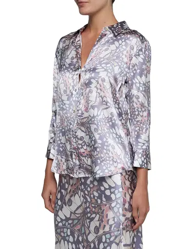 L'Agence Women's Dani Butterfly-Print Silk Button-Front Shirt | Thumbnail 4 L'Agence Women's Dani Butterfly-Print Silk Button-Front Shirt | Thumbnail 4