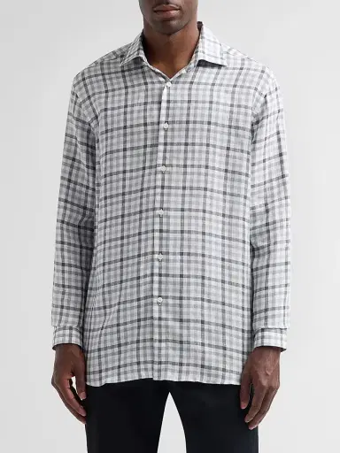 Saks Fifth Avenue Men's COLLECTION Check Linen Shirt - Black | Thumbnail 4 Saks Fifth Avenue Men's COLLECTION Check Linen Shirt - Black | Thumbnail 4