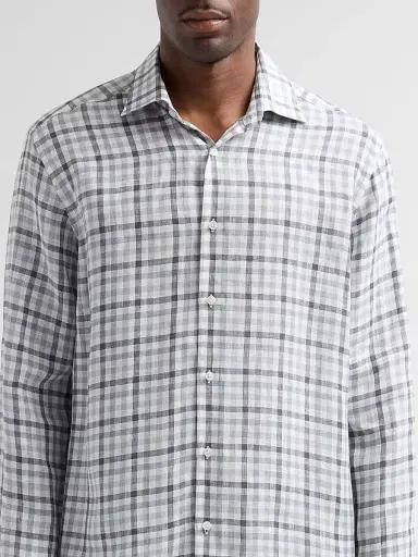 Saks Fifth Avenue Men's COLLECTION Check Linen Shirt - Black | Thumbnail 5 Saks Fifth Avenue Men's COLLECTION Check Linen Shirt - Black | Thumbnail 5
