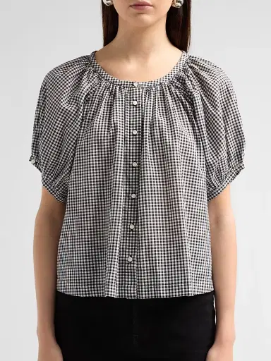 DÔEN Women's June Gingham Cotton Top - Noir La Maddalena Gingham - Size XXS | Thumbnail 5 DÔEN Women's June Gingham Cotton Top - Noir La Maddalena Gingham - Size XXS | Thumbnail 5