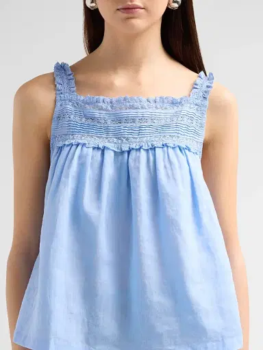 DÔEN Women's Benita Pintuck & Lace Top - Bluejay | Thumbnail 5 DÔEN Women's Benita Pintuck & Lace Top - Bluejay | Thumbnail 5