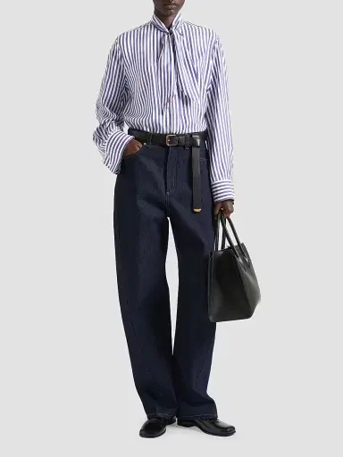 Givenchy Women's Cocoon Striped Shirt in Silk with Bow - Electric Blue White - Size 10 | Thumbnail 2 Givenchy Women's Cocoon Striped Shirt in Silk with Bow - Electric Blue White - Size 10 | Thumbnail 2