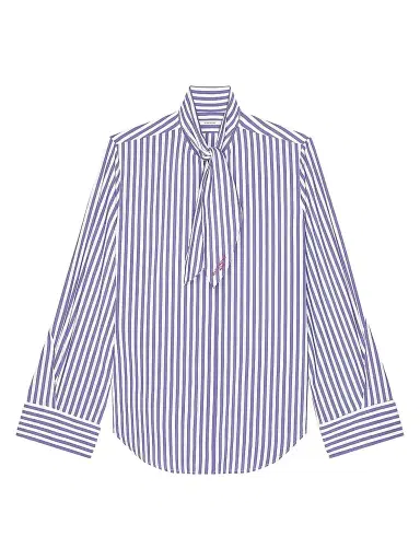 Givenchy Women's Cocoon Striped Shirt in Silk with Bow - Electric Blue White - Size 10 | Thumbnail 1 Givenchy Women's Cocoon Striped Shirt in Silk with Bow - Electric Blue White - Size 10 | Thumbnail 1