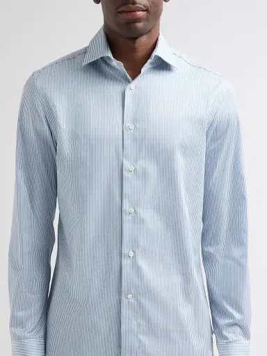 Canali Men's Teal Striped Dress Shirt - Teal - Size 17 | Thumbnail 5 Canali Men's Teal Striped Dress Shirt - Teal - Size 17 | Thumbnail 5
