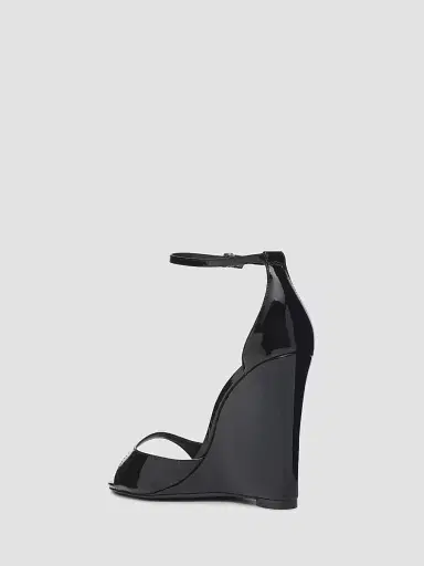 Schutz Women's Scarlett 100MM Patent Leather Wedge Sandals - Black | Thumbnail 2 Schutz Women's Scarlett 100MM Patent Leather Wedge Sandals - Black | Thumbnail 2