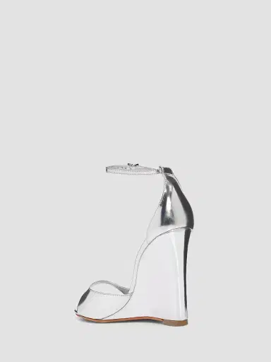 Schutz Women's Scarlett 100MM Leather Wedge Sandals - Silver | Thumbnail 2 Schutz Women's Scarlett 100MM Leather Wedge Sandals - Silver | Thumbnail 2