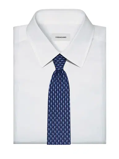 Ferragamo Men's Seahorse and Mini Hearts Silk Tie | Thumbnail 3 Ferragamo Men's Seahorse and Mini Hearts Silk Tie | Thumbnail 3