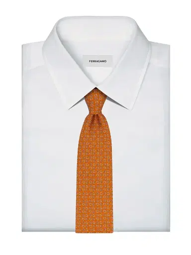 Ferragamo Men's Gancini Two-Tone Silk Tie - Arancio | Thumbnail 3 Ferragamo Men's Gancini Two-Tone Silk Tie - Arancio | Thumbnail 3