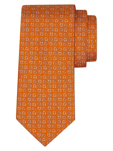 Ferragamo Men's Gancini Two-Tone Silk Tie - Arancio | Thumbnail 1 Ferragamo Men's Gancini Two-Tone Silk Tie - Arancio | Thumbnail 1