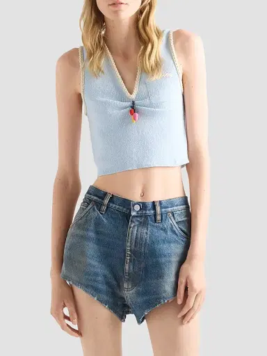 Prada Women's Cotton Bouclé Crop Top - Blue - Size 10 | Thumbnail 2 Prada Women's Cotton Bouclé Crop Top - Blue - Size 10 | Thumbnail 2