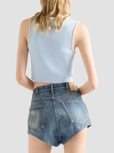 Prada Women's Cotton Bouclé Crop Top - Blue - Size 10 | Thumbnail 4 Prada Women's Cotton Bouclé Crop Top - Blue - Size 10 | Thumbnail 4