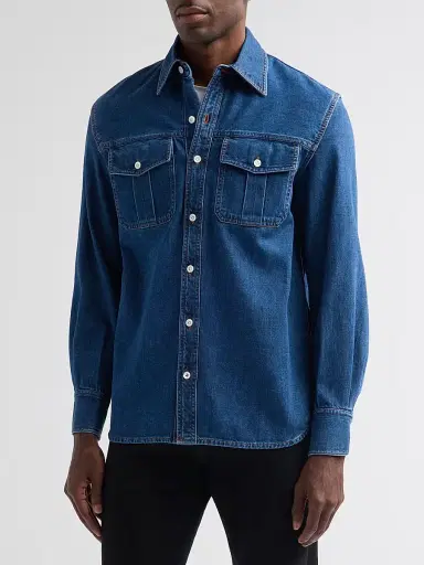 Isaia Men's Cotton Denim Pocket Shirt - Medium Blue - Size XXL | Thumbnail 4 Isaia Men's Cotton Denim Pocket Shirt - Medium Blue - Size XXL | Thumbnail 4