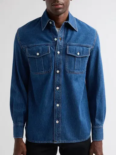 Isaia Men's Cotton Denim Pocket Shirt - Medium Blue - Size XXL | Thumbnail 5 Isaia Men's Cotton Denim Pocket Shirt - Medium Blue - Size XXL | Thumbnail 5