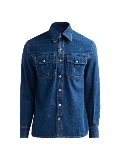Isaia Men's Cotton Denim Pocket Shirt - Medium Blue - Size XXL | Thumbnail 1 Isaia Men's Cotton Denim Pocket Shirt - Medium Blue - Size XXL | Thumbnail 1