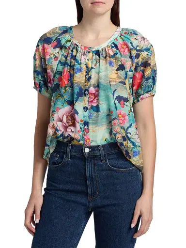Johnny Was Women's Avah Chemis Floral Button-Front Shirt - Chemis Scarf | Thumbnail 3 Johnny Was Women's Avah Chemis Floral Button-Front Shirt - Chemis Scarf | Thumbnail 3