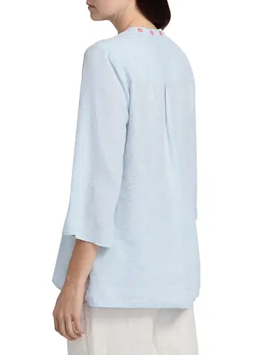 Johnny Was Women's Lirielle Embroidered Tie-Front Blouse - Blue Slub Linen | Thumbnail 5 Johnny Was Women's Lirielle Embroidered Tie-Front Blouse - Blue Slub Linen | Thumbnail 5
